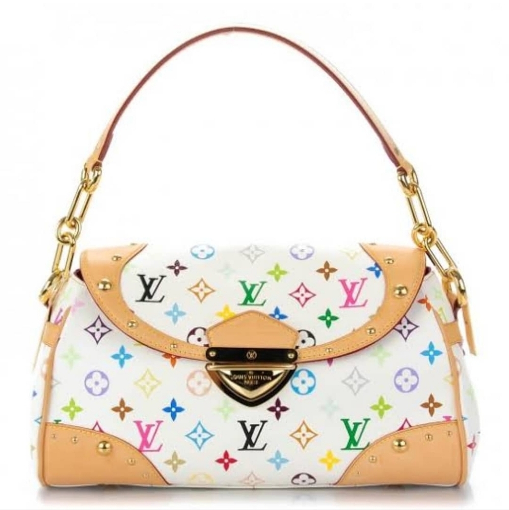 Rare! Louis Vuitton LV X Takashi BEVERLY White Multicolor Monogram Bag Blanco MM